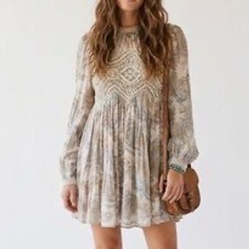Free People Beige Paisley Mini Dress